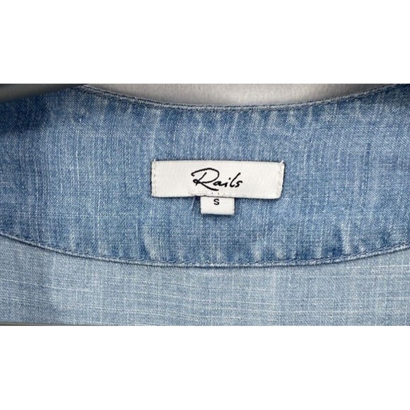Rails Zimi Top Womens S Blue Linen Blend Chambray Long Sleeves Tie Flare Cuffs - Picture 6 of 13